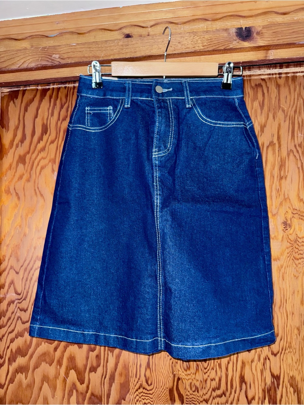 VIP Dark Blue Denim A-Line Skirt with Contrast Stitching